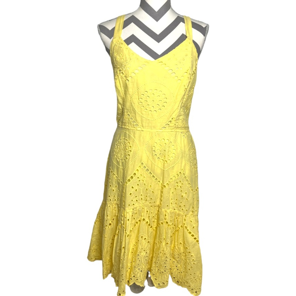 Yellow Eyelet Ruffle High-low Dress 0089
